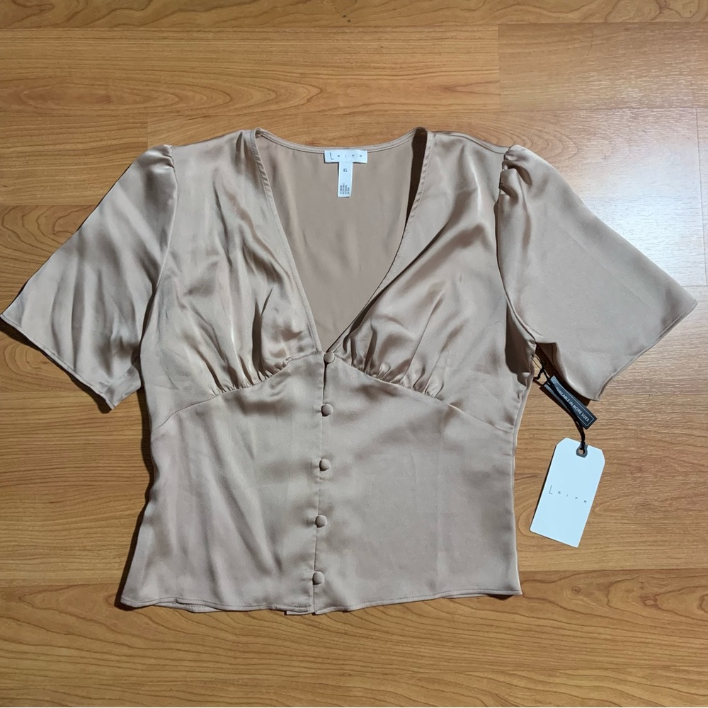 Leith Champagne Feminine Button Up Top